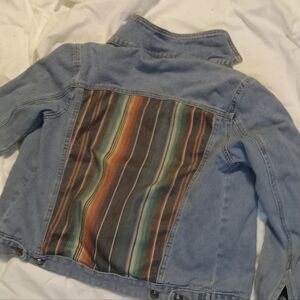 Teal serape jean jacket crazy train